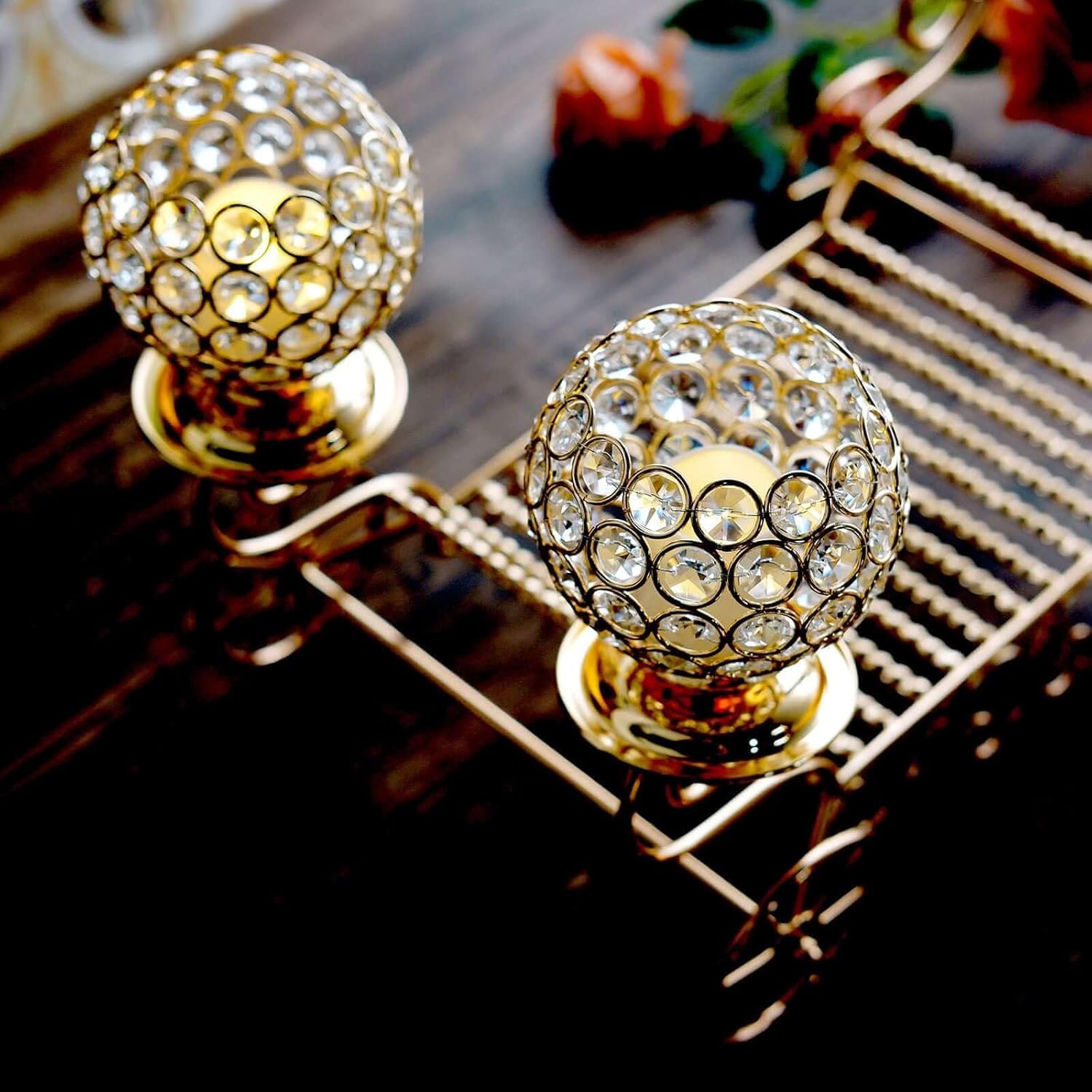 Efavormart 18" - Metallic Gold Cinderella Carriage Crystal Candle Holder Centerpiece for Wedding, Dining Table, Party, Event, Home Decor
