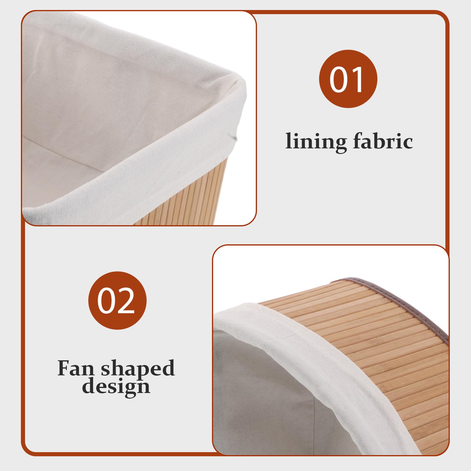 SHINEOFI Cesta de Bambú en Forma de Abanico para Almacenamiento en Esquina con Forro Lavable, Diseño que Ahorra Espacio y Alta Capacidad de Carga para Baño y Cocina