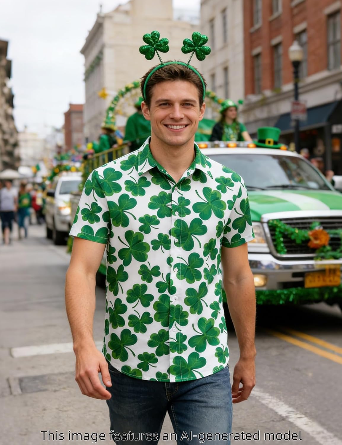 LINOCOUTON Men's St Patrick's Day Shamrock Printed Button Down Shirt