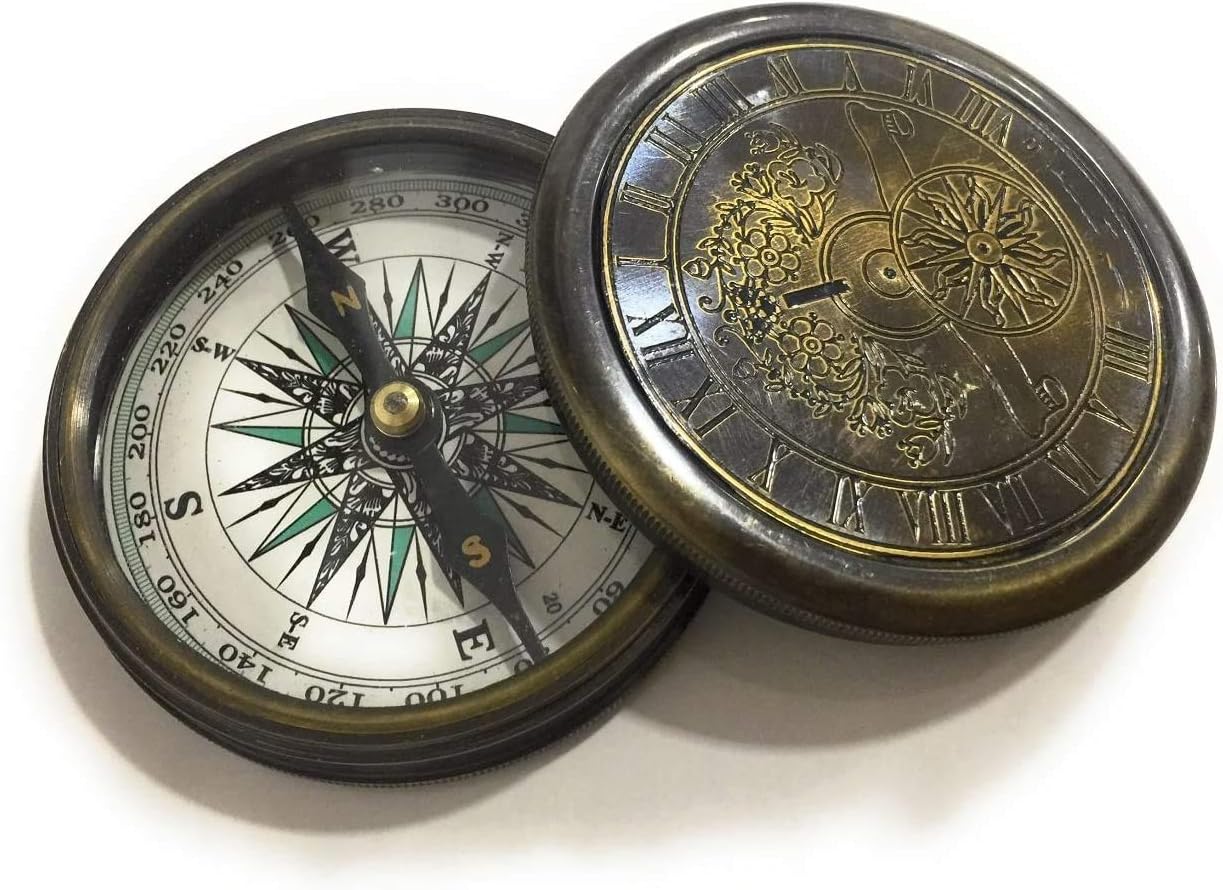 Vintage Nautical Brass Compass 3" Robert Frost Poem Engraved Antique Compass (Engraved Brass Compass)
