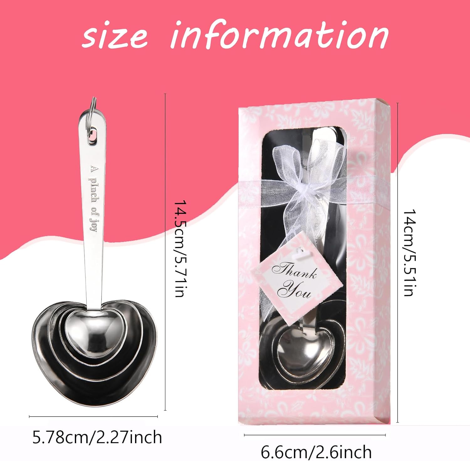 10 Pieces Heart Shaped Measuring Spoons Stainless Steel Measure Spoon Set for Wedding Birthday Party Bridal Shower Individual Package Guests Souvenirs (pink)