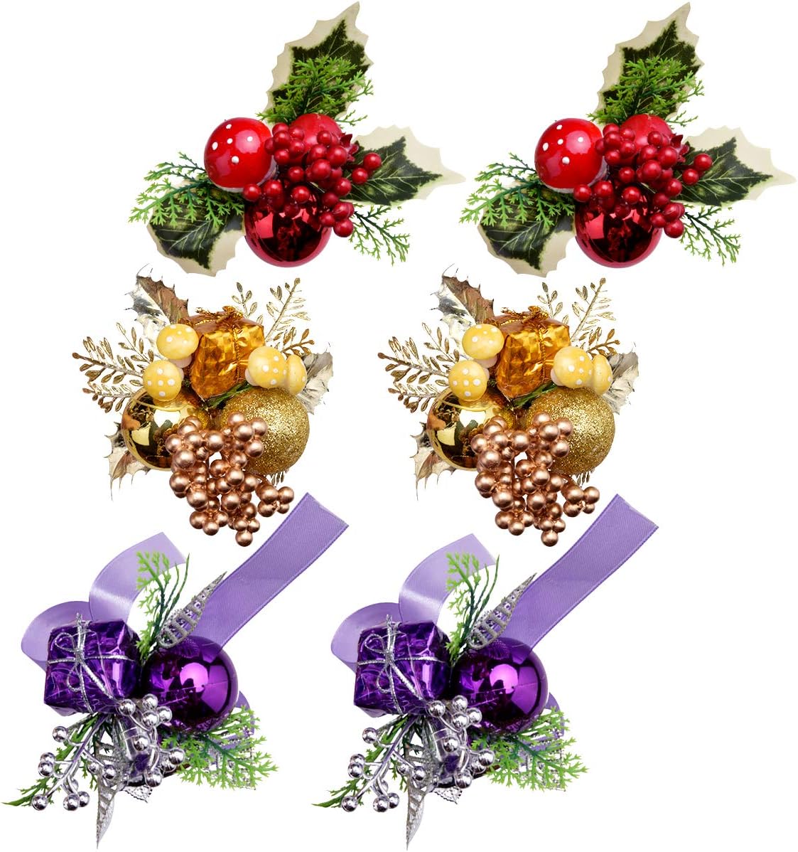 Xunlong 6 Pcs Christmas Decorations Xmas Tree Wreaths Ornaments with Artificial Flower and Leave for Christmas Decoration and Home Decor