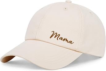 Mama Hat Beige Baseball Cap for Mom Wife, Adjustable Washed Unstructured Mom Hat for Women Beige