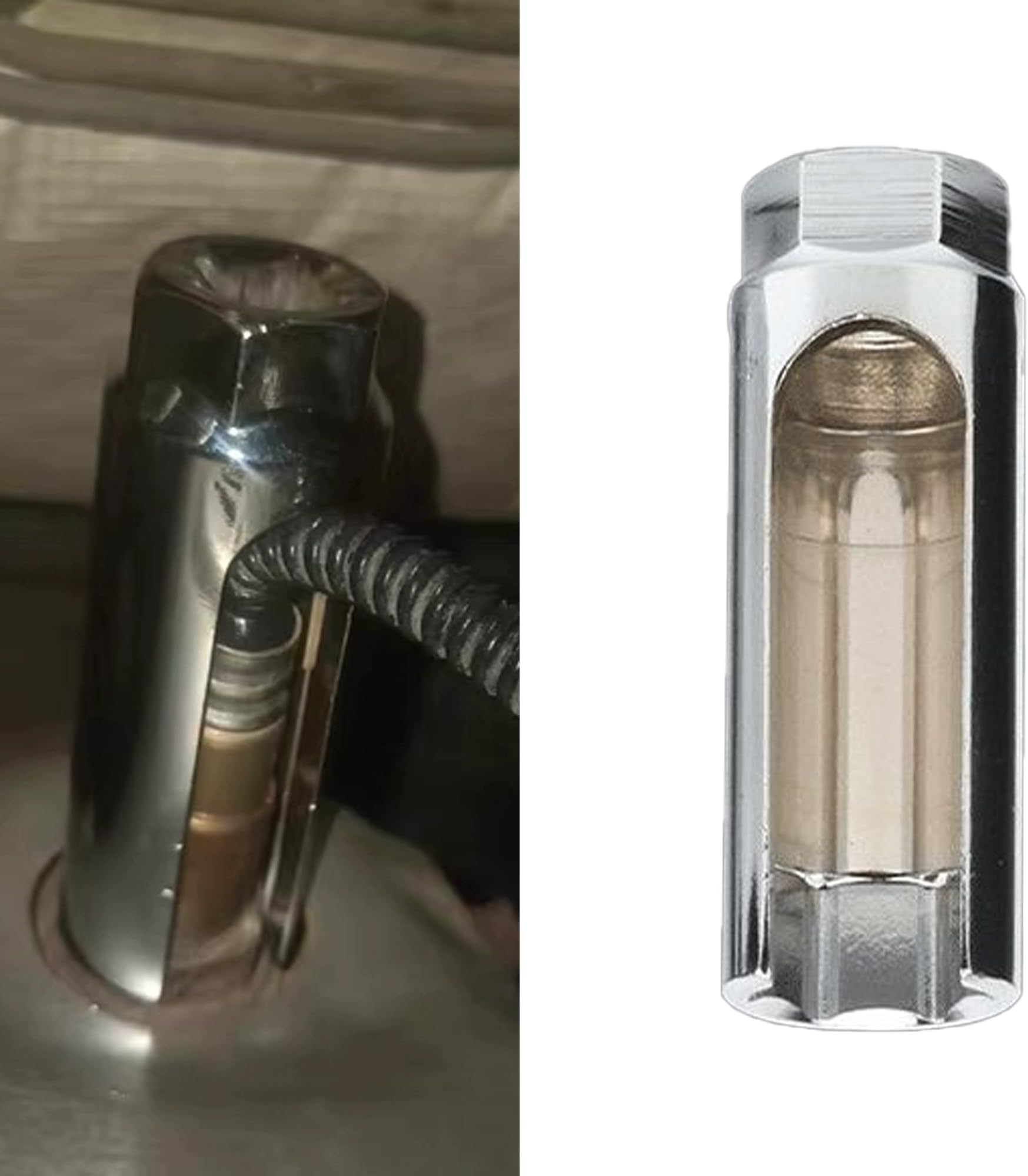 Oxygen Sensor Socket with Side Wire Cutout, 1/2" Drive by 7/8" 6-Point O2 Sensor Fit All Vehicles O2 Removal and Installation, Offset Oxygen Sensor Socket, Car Accessories (Silver, Large Opening)