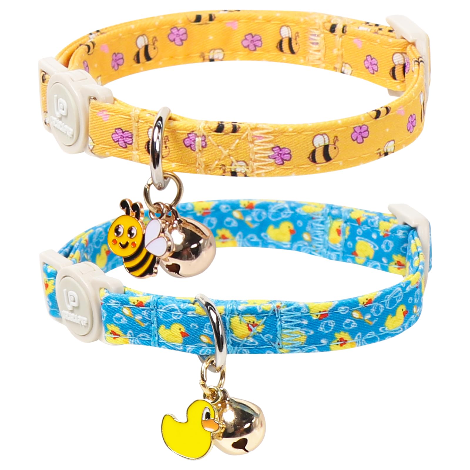 Collier pour chat motif canard et abeille, lot de 2 avec clochette et boucle de sécurité