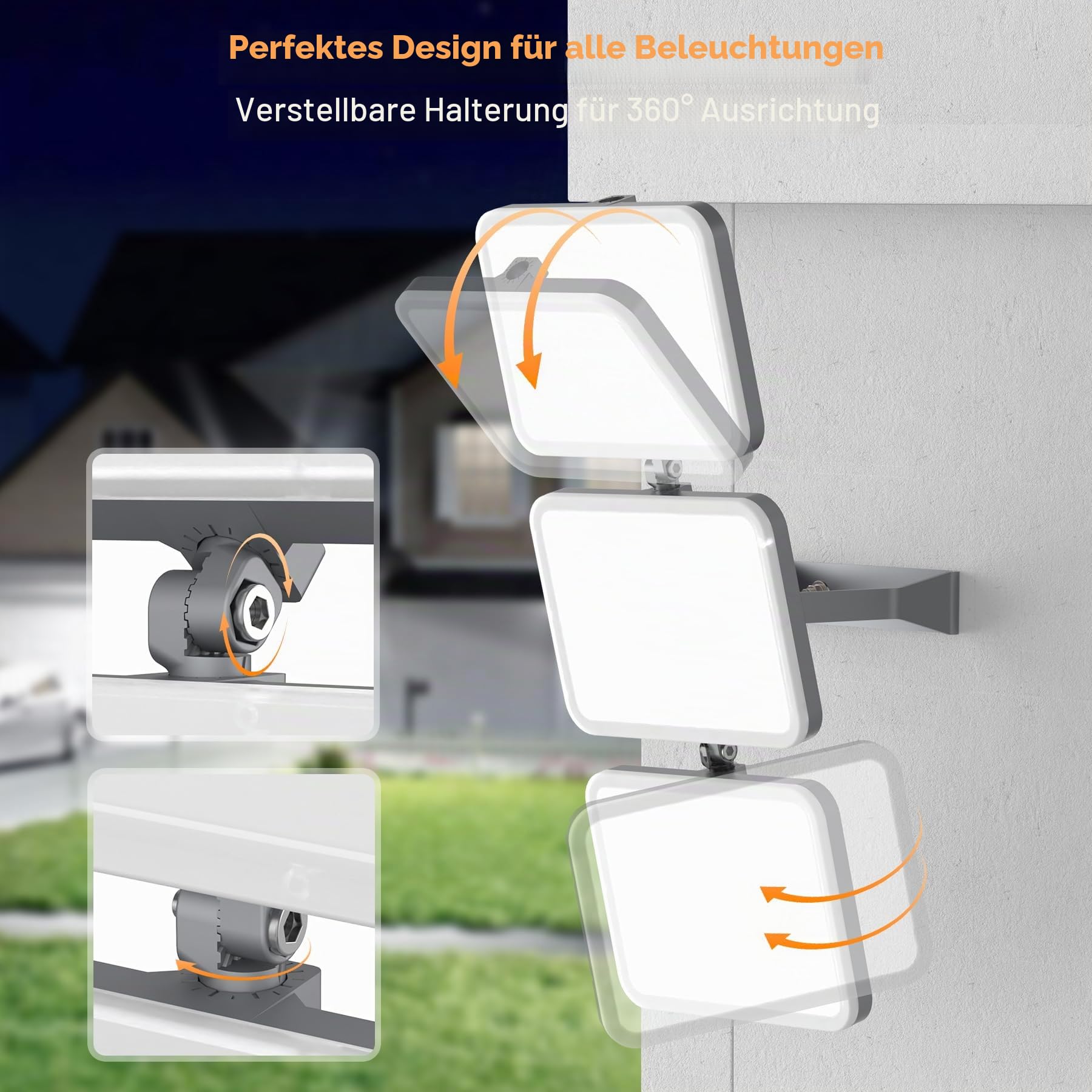 Extrem helle 300W LED Flutlichter Außen, Neue verbesserte Sicherheitsleuchte 2026, 30000LM helle Stadionleuchten, 6000K Tageslichtweiß, IP65 wasserdicht, verstellbarer Außenflutlichter für Haus- Grau