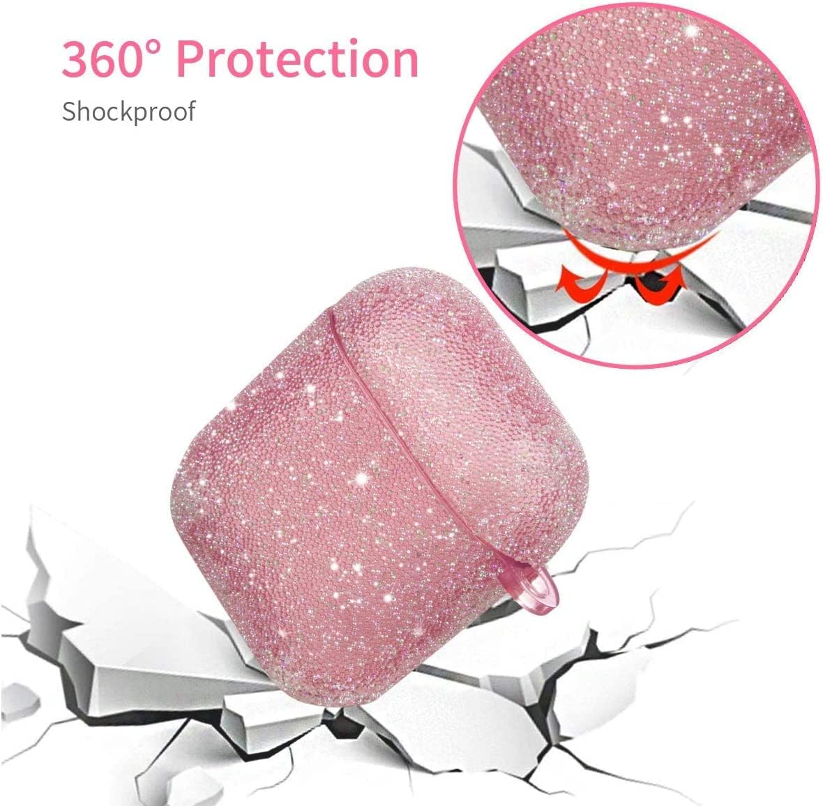 Bling Airpods Case, Cute Glitte Diamond Airpod 1st/2rd Case Cover for Girls Women, Rhinestone Airpods Protective Case with Keychain, Scratch Proof and Drop Proof (Pink) image 5