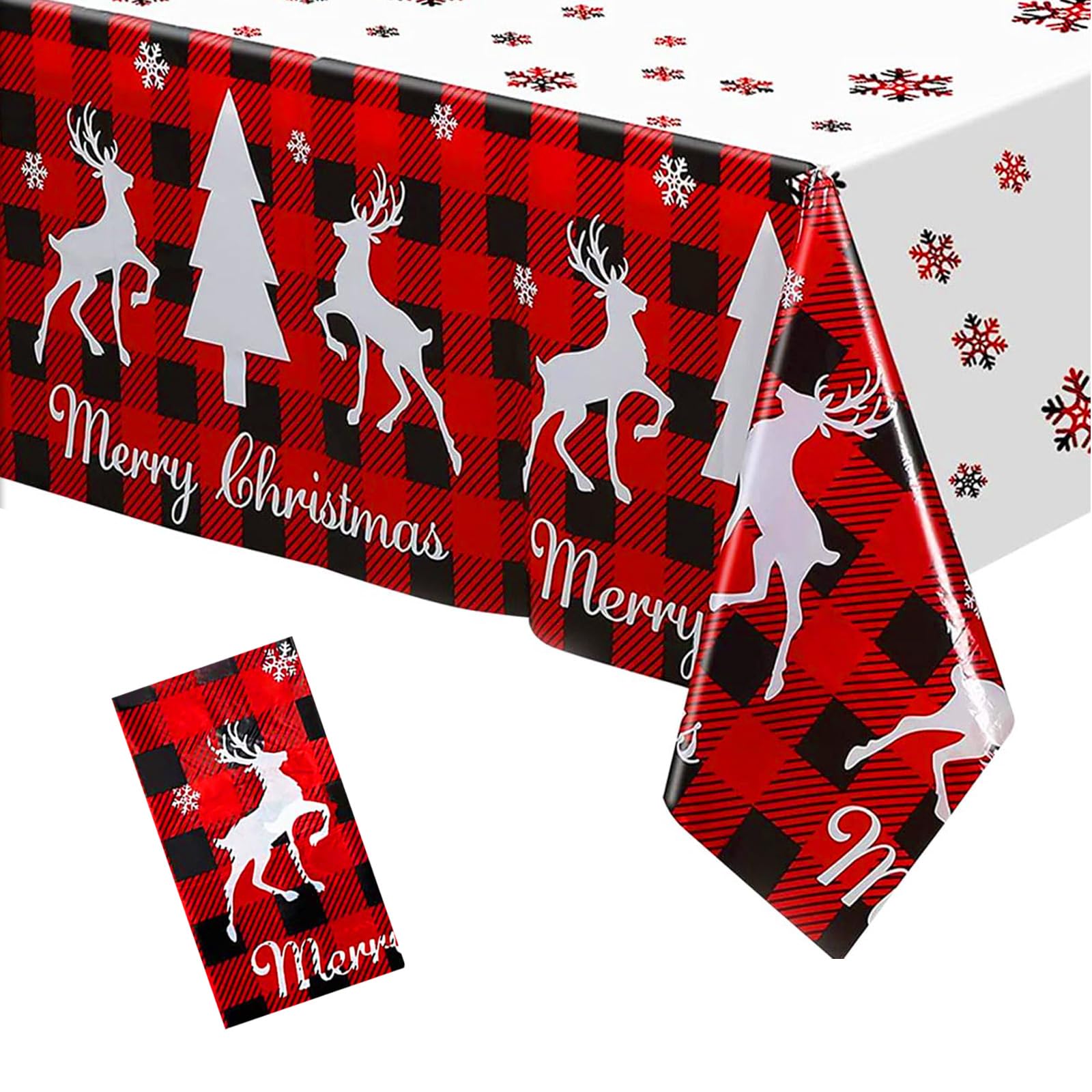 POPOYU Mantel Navidad,137x274 cm Mantel de Rectangular,Alce a Cuadros Mantel Impermeable Antimanchas,Grandes Mantel para Fiestas de Navidad,Decoración la Casa Mesa de Navidad