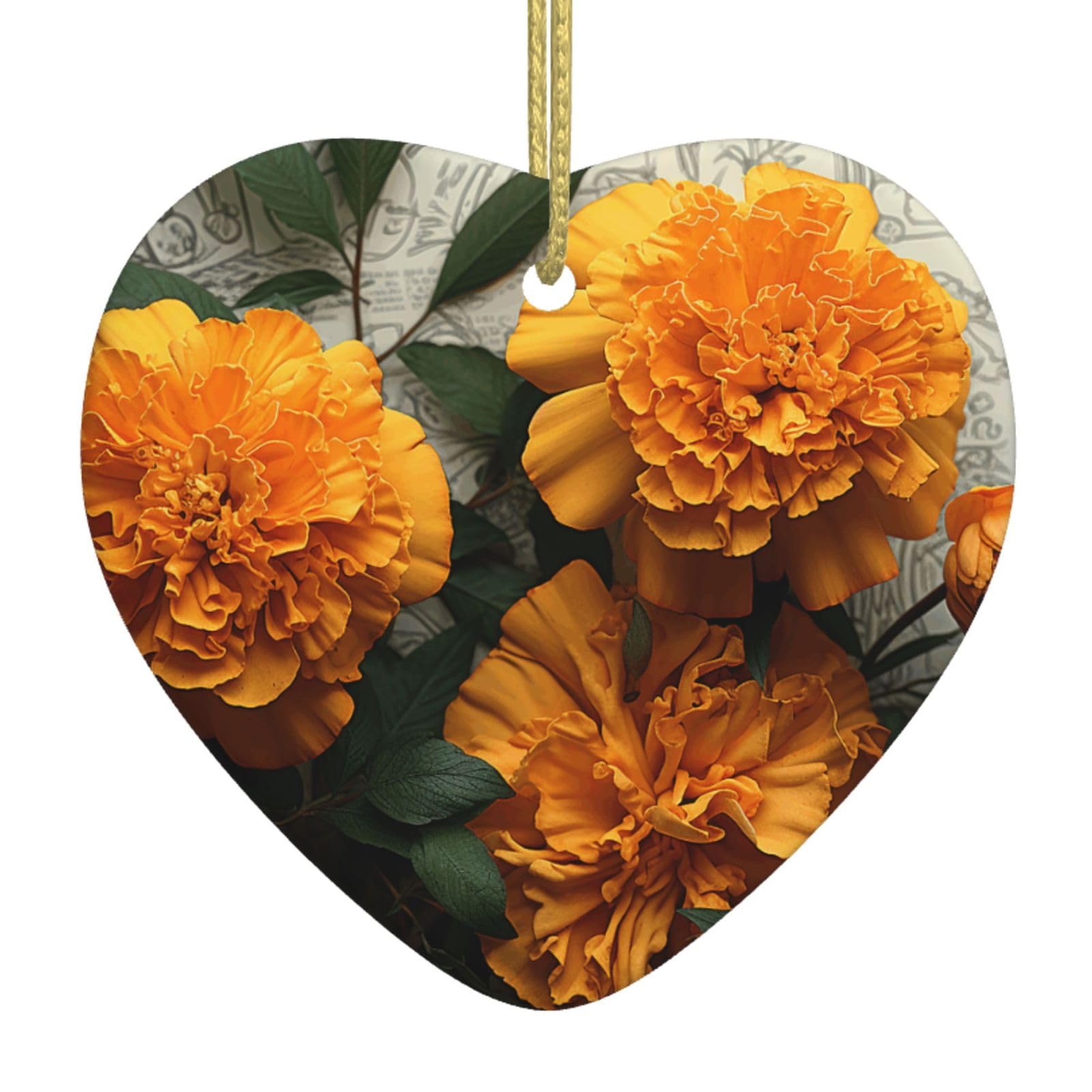 Fodpand Women's White Marigold Christmas Ornaments 2025, Gift Exchange For Men, Collectible Ceramic Ornament Heart Hanging Ornaments For Christmas Tree Decoration