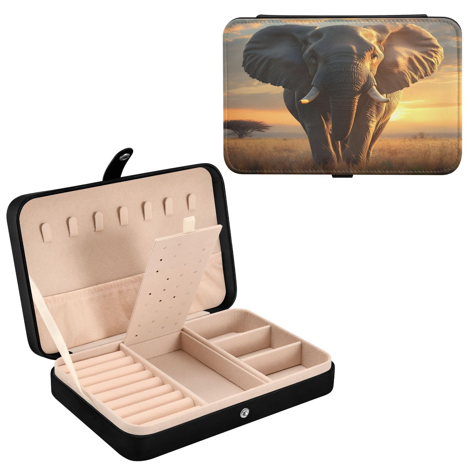 Haskirky Elephant Jewelry Box Portable PU Leather Travel Jewelry Organize for Women Jewelry Storage Display Holder for Ring, Necklace, Earring