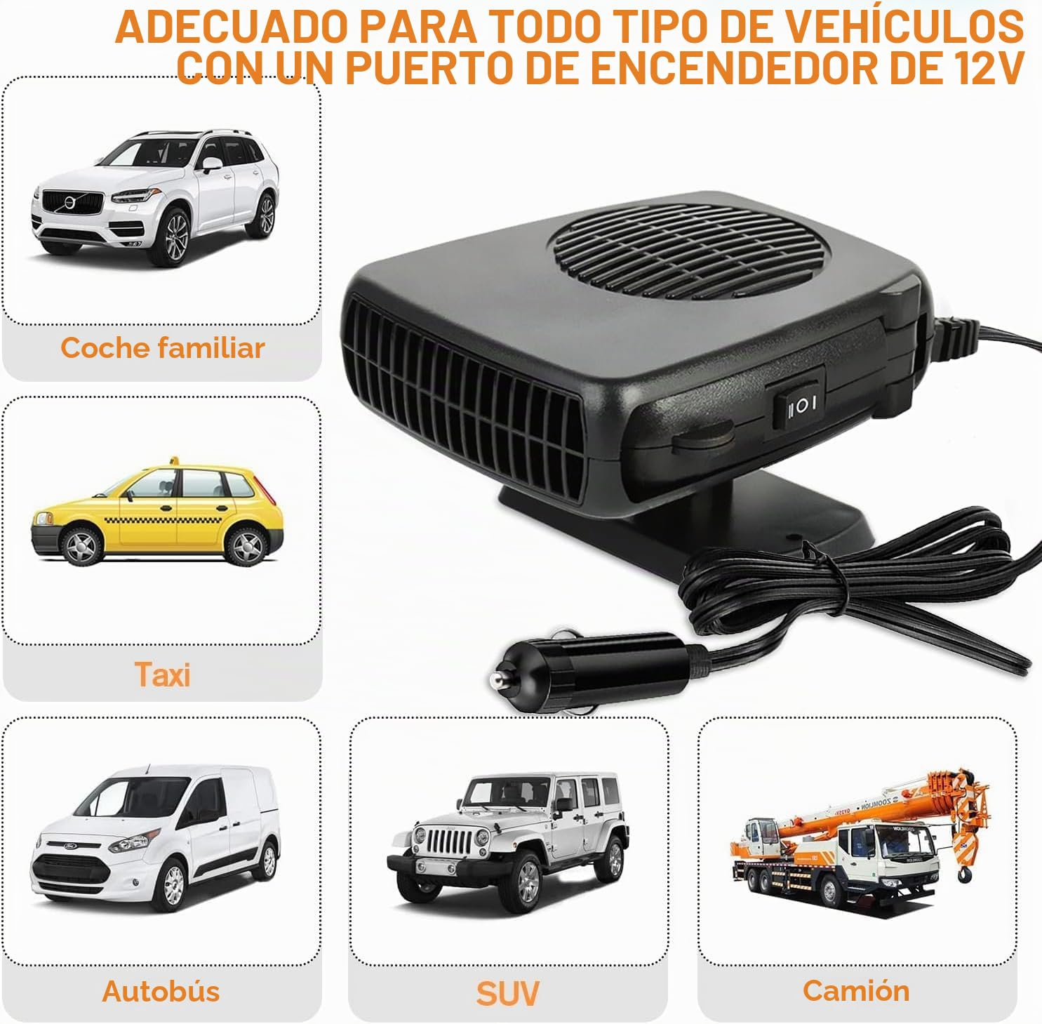Leaflai Calentador de coche de 12 V. Radiador portátil para coche, 150 W, antiempañamiento, que se conecta al encendedor de cigarrillos, con mango ergonómico para SUV y camiones