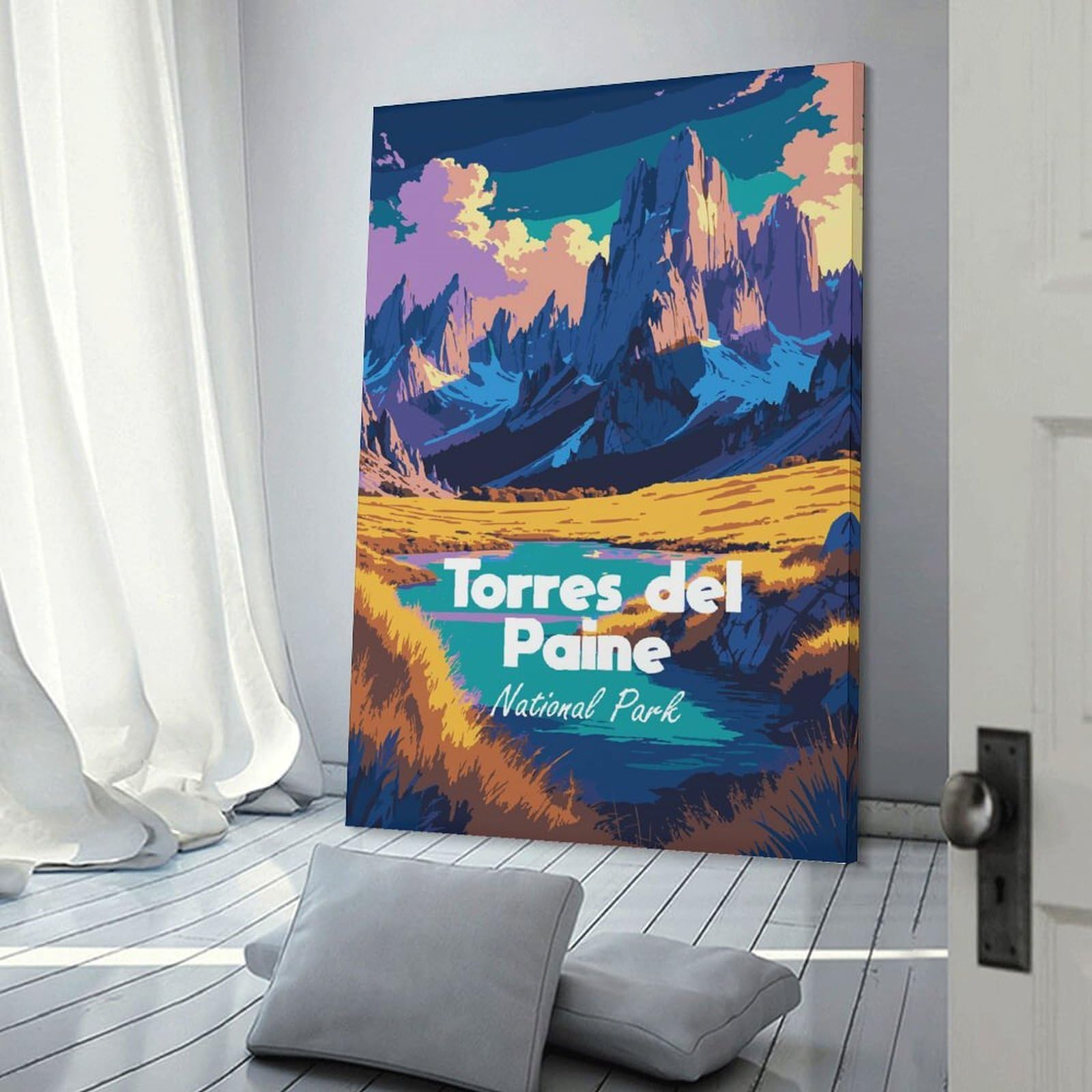 Junmoney Torres Del Paine National Park Canvas Wall Picture 20x30inch(50x75cm), for Contemporary Homes, Apartments Or Offices, Wall Decor with Flexible Room Appeal