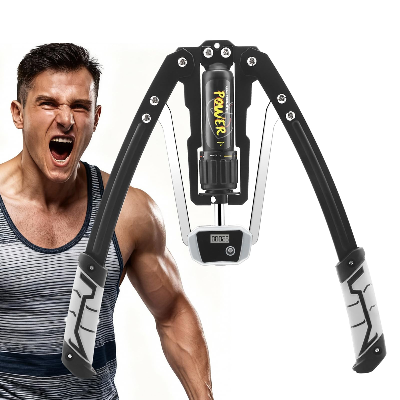 Power Twister con funzione di conteggio, Attrezzo per esercizi per braccia, regolabile da 10 a 200 kg, trainer idraulico per la forza delle braccia per Addestramento di Petto e Braccio Muscolo