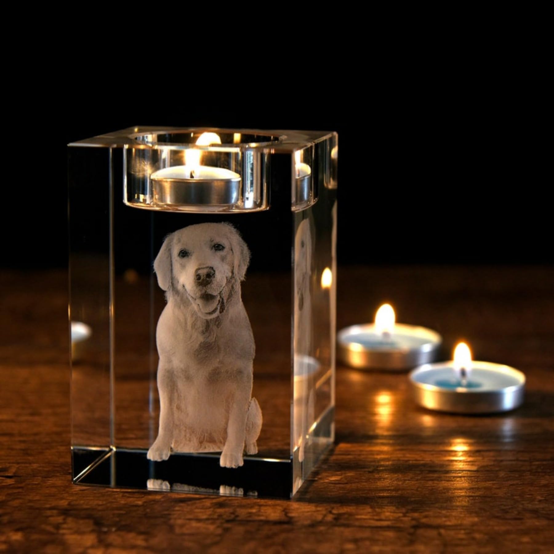 Qijundian Custom 3D Pet Portrait,3D Engraved Crystal Photo,Custom Candle Holder,Memorial Candle Votive,Dog Memorial GiftPet Loss GiftPet SympathyGift (5x5x10cm)