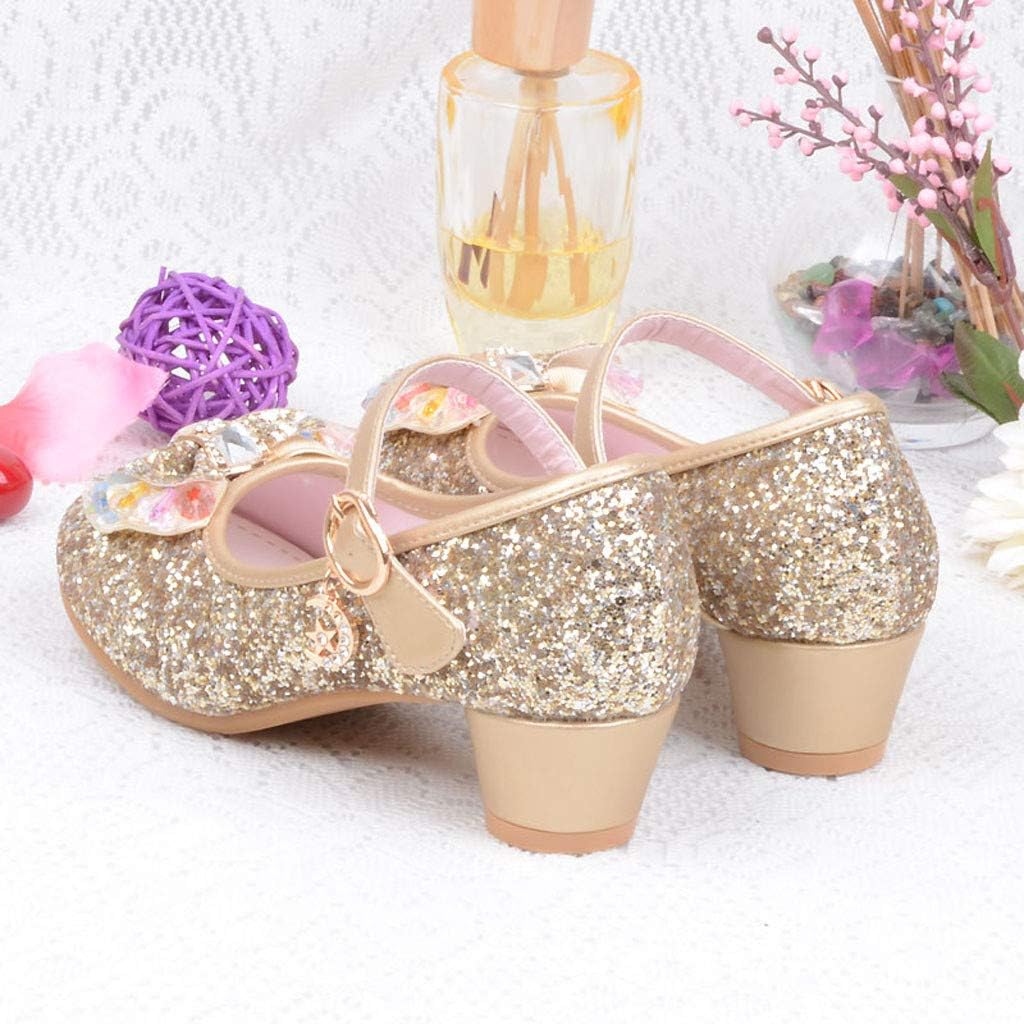 Girls Dress Shoe 2026 Glitter Low Block Heel Ankle Strap Crystal Bow Moon Charm Princess Party Toddler Kids Footwear