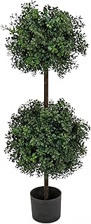 National Tree Company Artificial Potted Shrub, Green, Boxwood Double Ball Topiary, Includes Black Pot Base, Spring Collection, 46 Inches