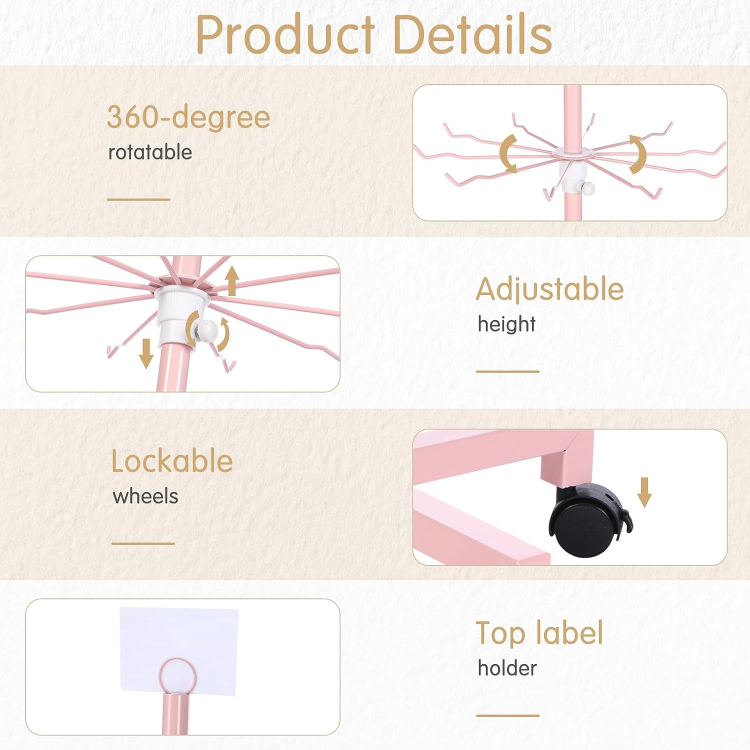 Ripeng 1 Pcs 5-tier Rotating Retail Display Stand Display Rack for Earring Keychains Jewelry Vendor Events and Stores Movable Adjustable Shop Spinner Pink Ornament Holder - Image 3