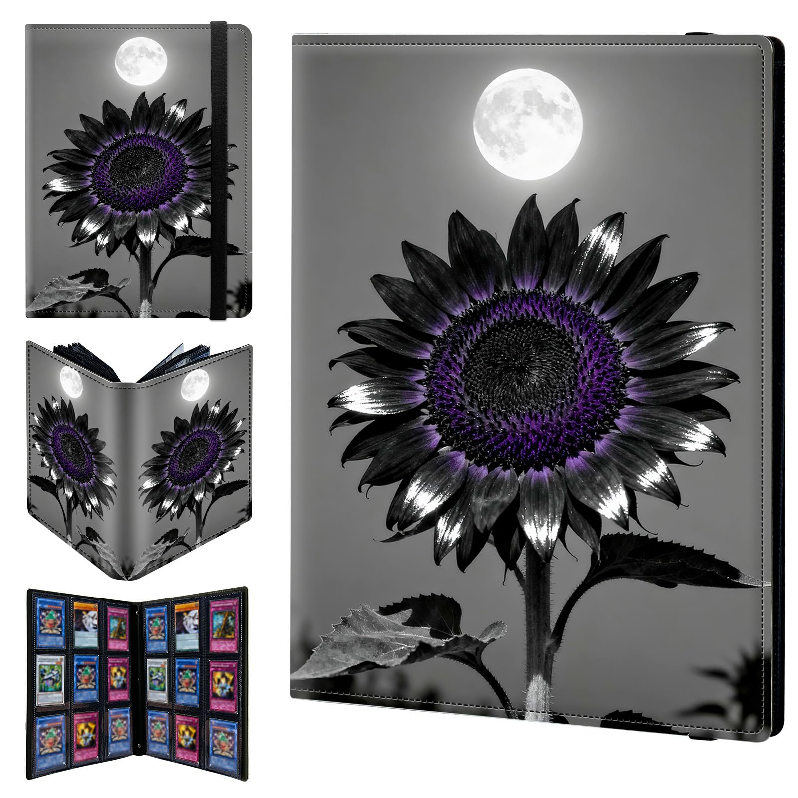 9 Pocket Trading Card Binder 720 Side Loading Pocket Album with Purple Sunflower Flower Pattern Design Card Binder for Sports Cards & Game Cards — image 1