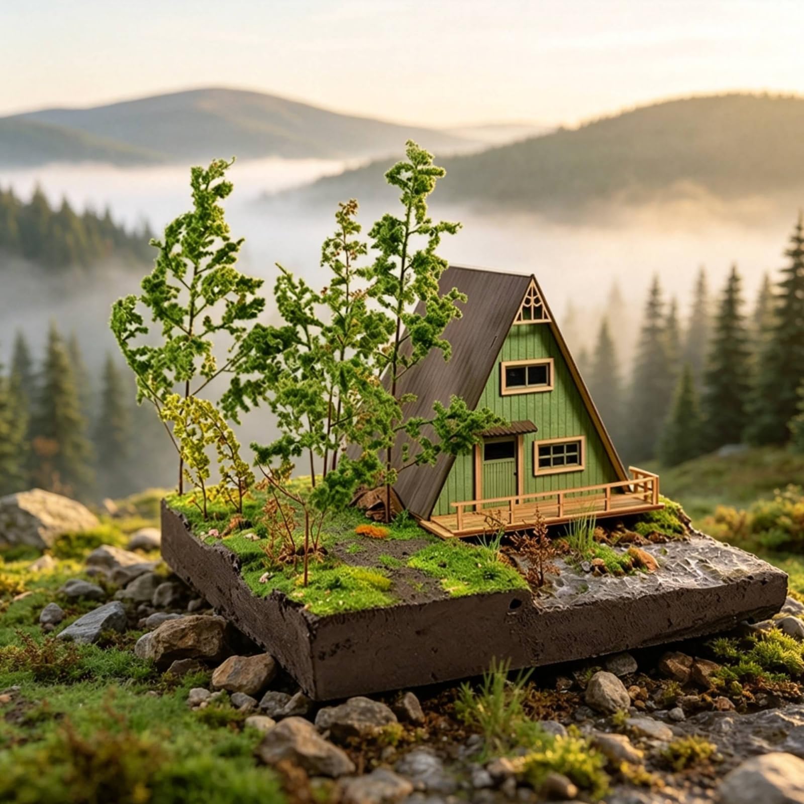 MagiDeal Miniatura Paesaggio Modello Diorama Set Materiali Fai da Te Scena 3D con Base Solida in Schiuma Legno Plastica Adatta per Scrivania Scaffali Progetti Scolastici