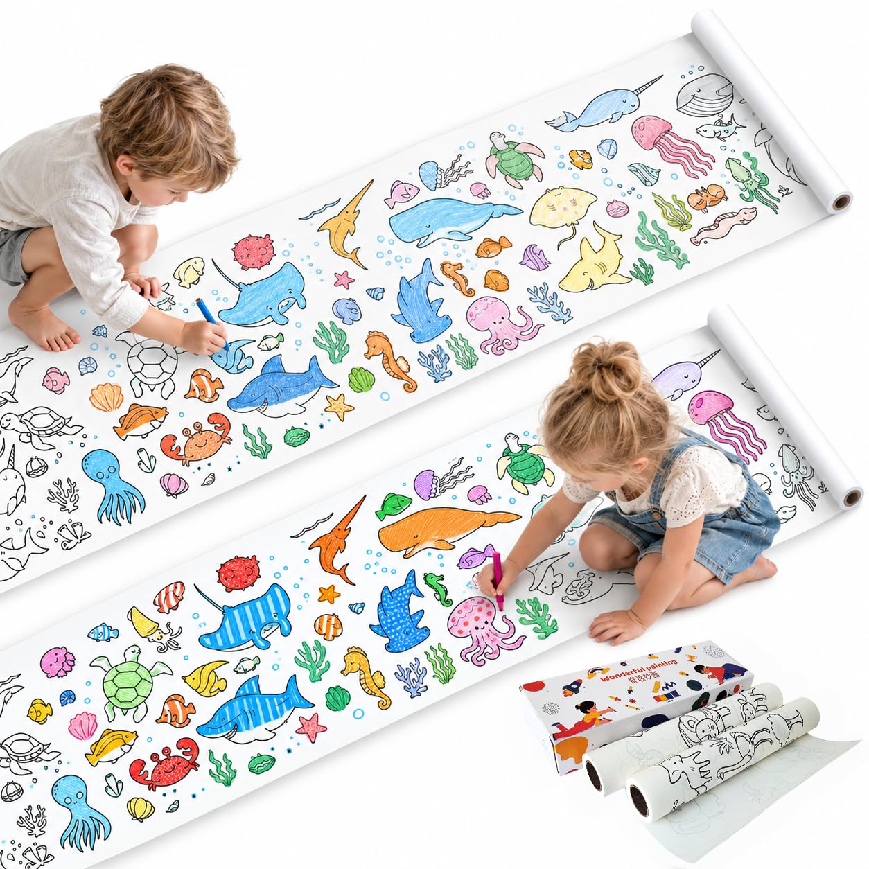 Dinosaur & Vehicle Drawing Paper Roll - 2 Packs -13
