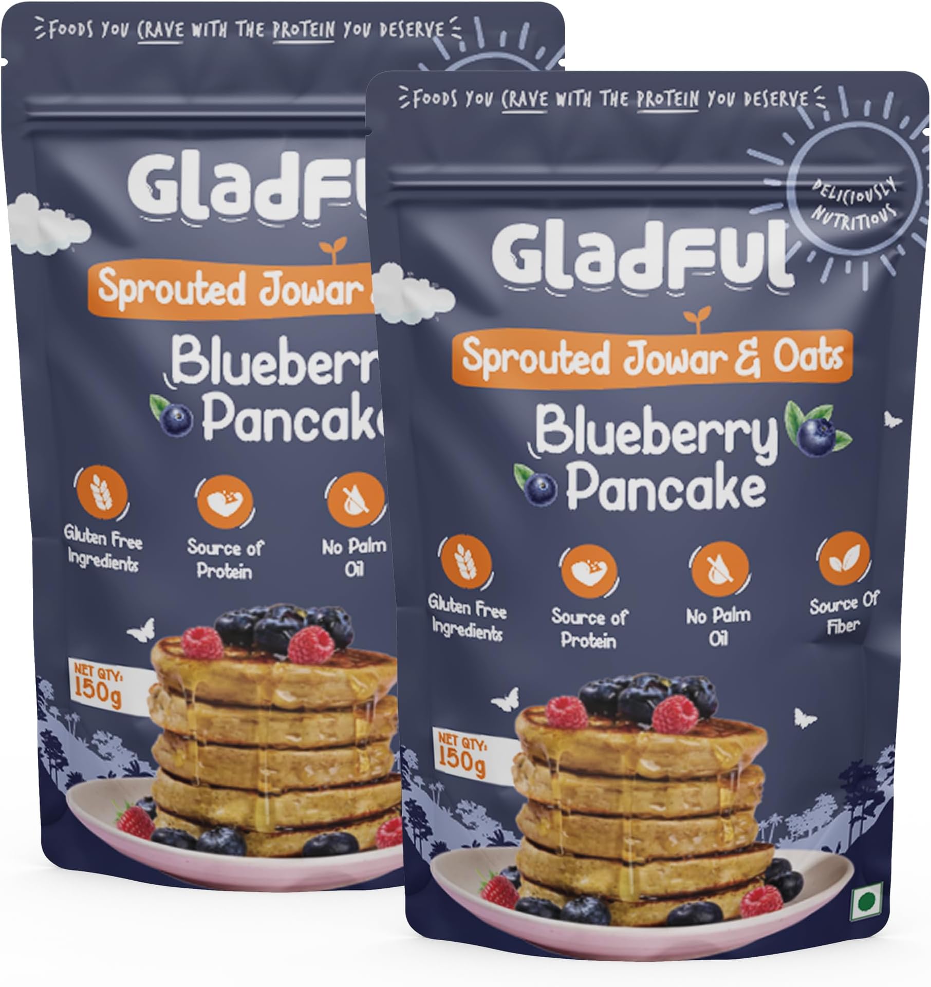 Blueberry Millet Pancake Mix - High-Protein, Plant-Based Breakfast, No Maida, No Refined Sugar, Made with Jowar and Oats, Gluten-Free - 300 gm - Pack of 2