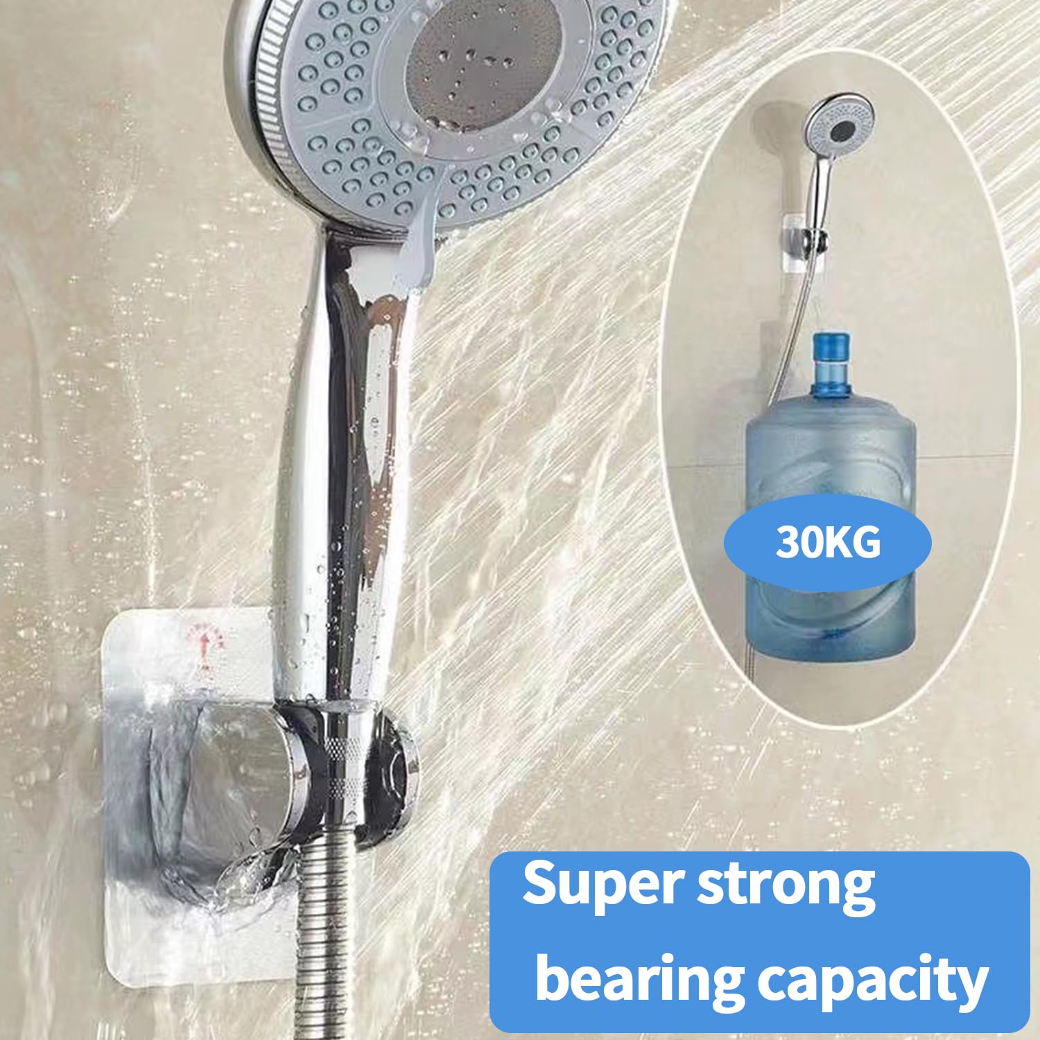 🚿 DASITON Soporte De Ducha Adhesivo 90° Ajustable | Sin Taladro, Pega Fuerte | Universal Para Cabezal De Ducha | Plateado