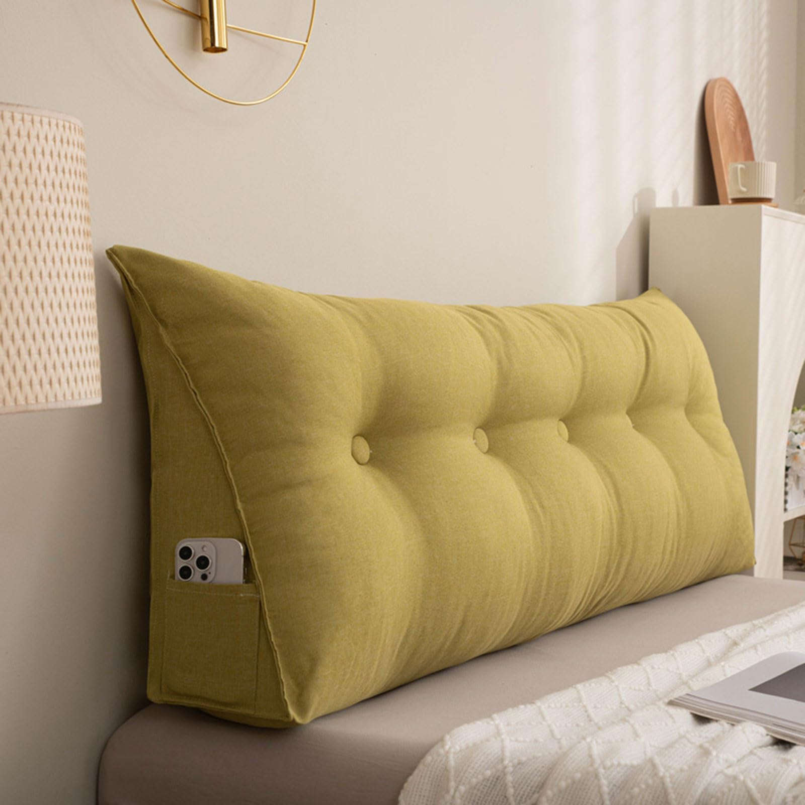 Headboard Wedge Pillow Large Triangular Bed Backrest Pillow, Twin Full Queen King Size Back Support Cushion Daybed Reading Pillows Lumbar Positioning Bolster with Removable Cover(100x50x20cm,Green)