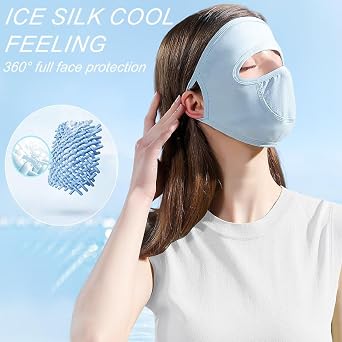 3Pcs Full Face Shield Sunscreen Face Mask Veil Face Shield Ice Silk UV Protection Womens Sunscreen Face Veil for Hiking Dustproof Breathable Ultraviolet