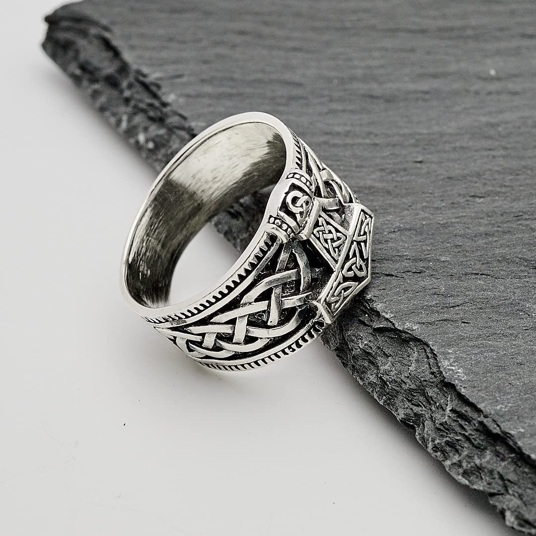 Treasure Bay Anello da uomo in argento 925 con martello di Thor Mjolnir vichingo, anello da uomo in argento, scandinavo, vichingo, punk