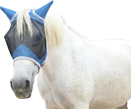 Horse Fly Mask with Ears, Breathable Fine Mesh Royal Blue Full