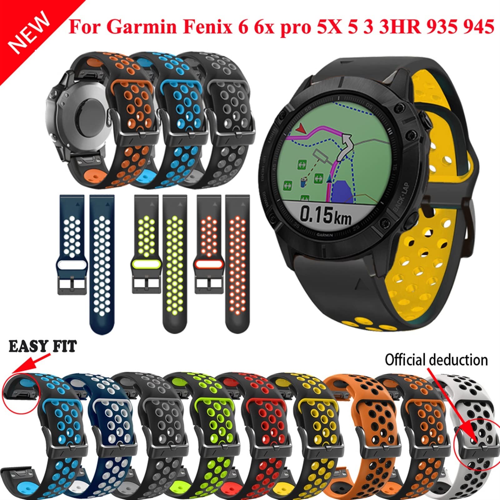 CZKE Kleurrijke QuickFit horlogebandriem voor Garmin Fenix ​​7 7x 5 5X 3 3 HR 945 Fenix ​​6 6x horloge Siliconen EasyFit Polsband 26 22mm Band (Color : RED Black, Size : Fenix 7X
