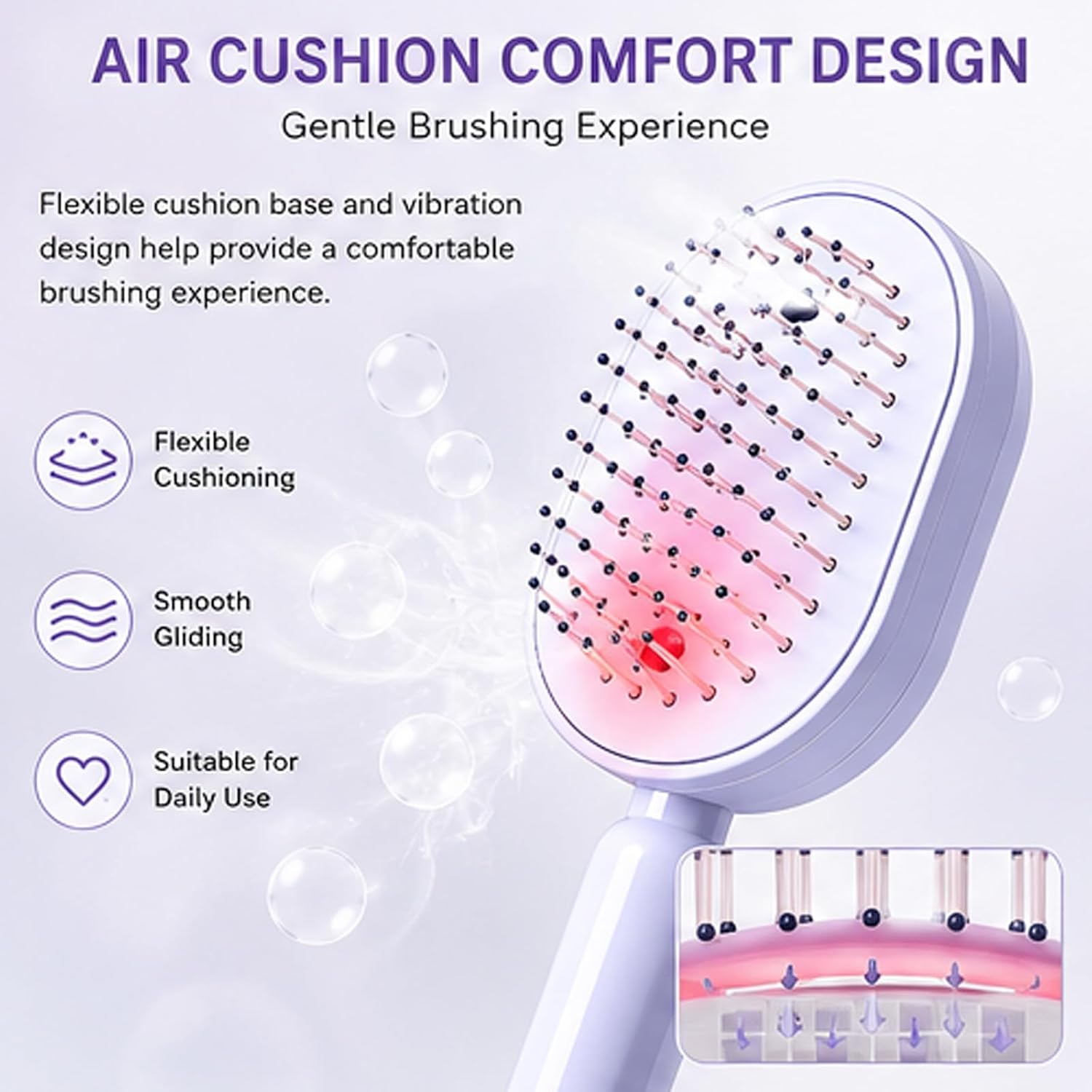 Electric Spray Air Cushion Comb, 5 in 1 Air Cushion Brush, Self-Clean Liquid Water Mister Spray Bottle Hair Brush Steam Wet Curly Wavy Hairbrush (Purple)