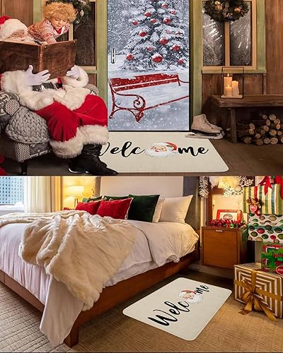 Vista 219 de Tapete de Feliz Navidad, tapete antideslizante para puerta delantera, baño, cocina, dormitorio, patio, entrada, 16 x 24 pulgadas, rojo, negro y verde