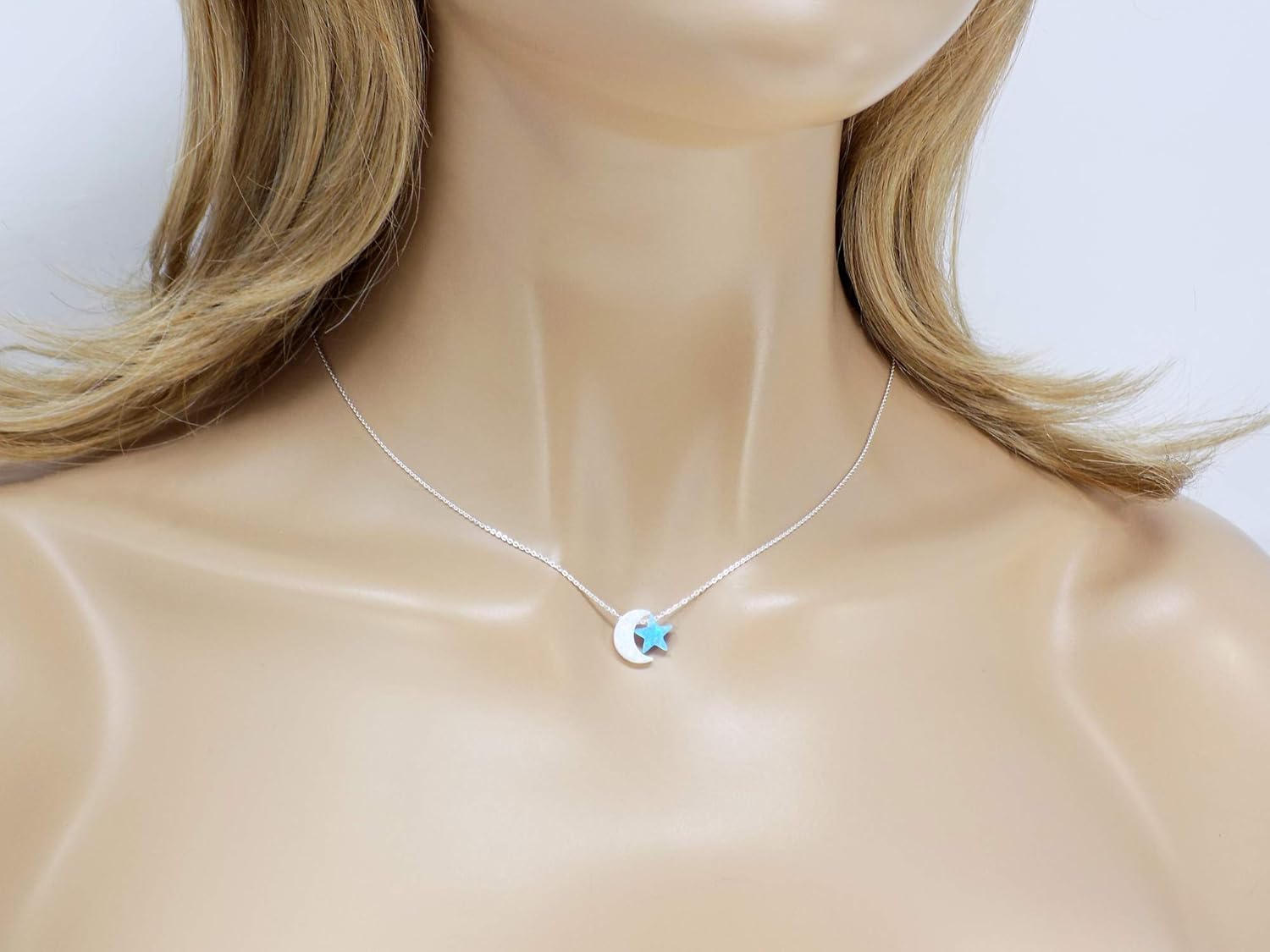 Martinuzzi Accessories Opal Moon and Star Necklace 925 Sterling Silver Chain