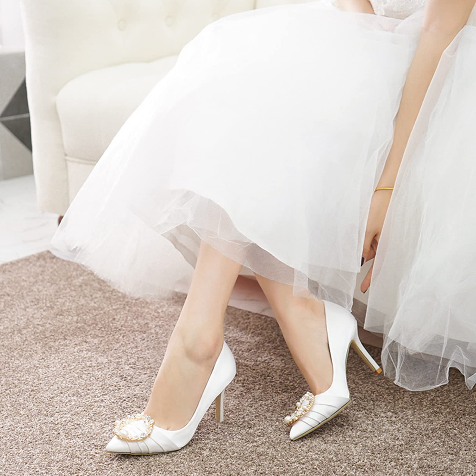 BeAUZQ Braut Hochzeit Sexy High Heels Mode Perle Strass Damen Brautjungfer Stilettos Pumps Abend Party Prom Formale Klassische Schuhe