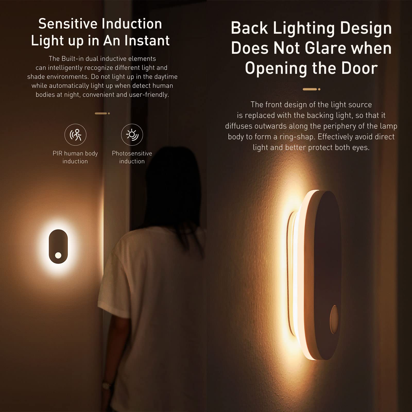 Luz De Noche Magnética LED,Luz De Emergencia De Ahorro Energía Recargable USB De Inducción del Cuerpo Humano, Lámpara De Pared De Lectura Junto Cama del Dormitorio del Pasillo,Natural Light