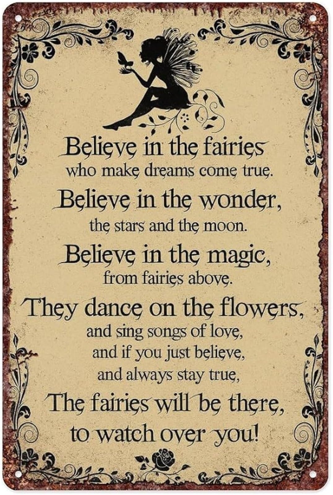 NWPNLXEA Vintage Metal Sign Enchanted Fairy Forest Mystical Woodland Decor For Bedroom Nursery Playroom Storybook Style Enchanting Art 8 X 12 inch
