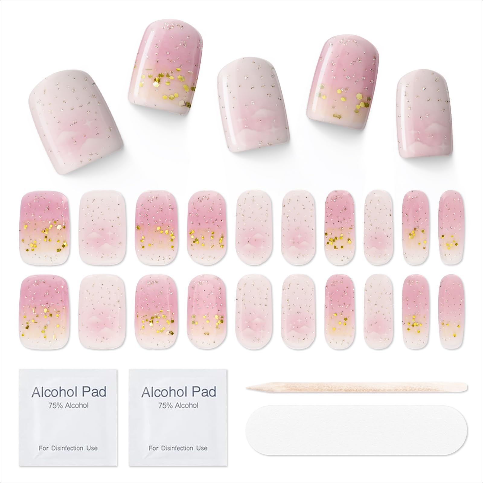 MOOYIYAN Semi Cured Gel Nail Strips|Works with Any UV/LED Lamps|20 Pcs Gel Nail Stickers|Long-Lasting Two Weeks and Easy to Apply & Remove|Pink