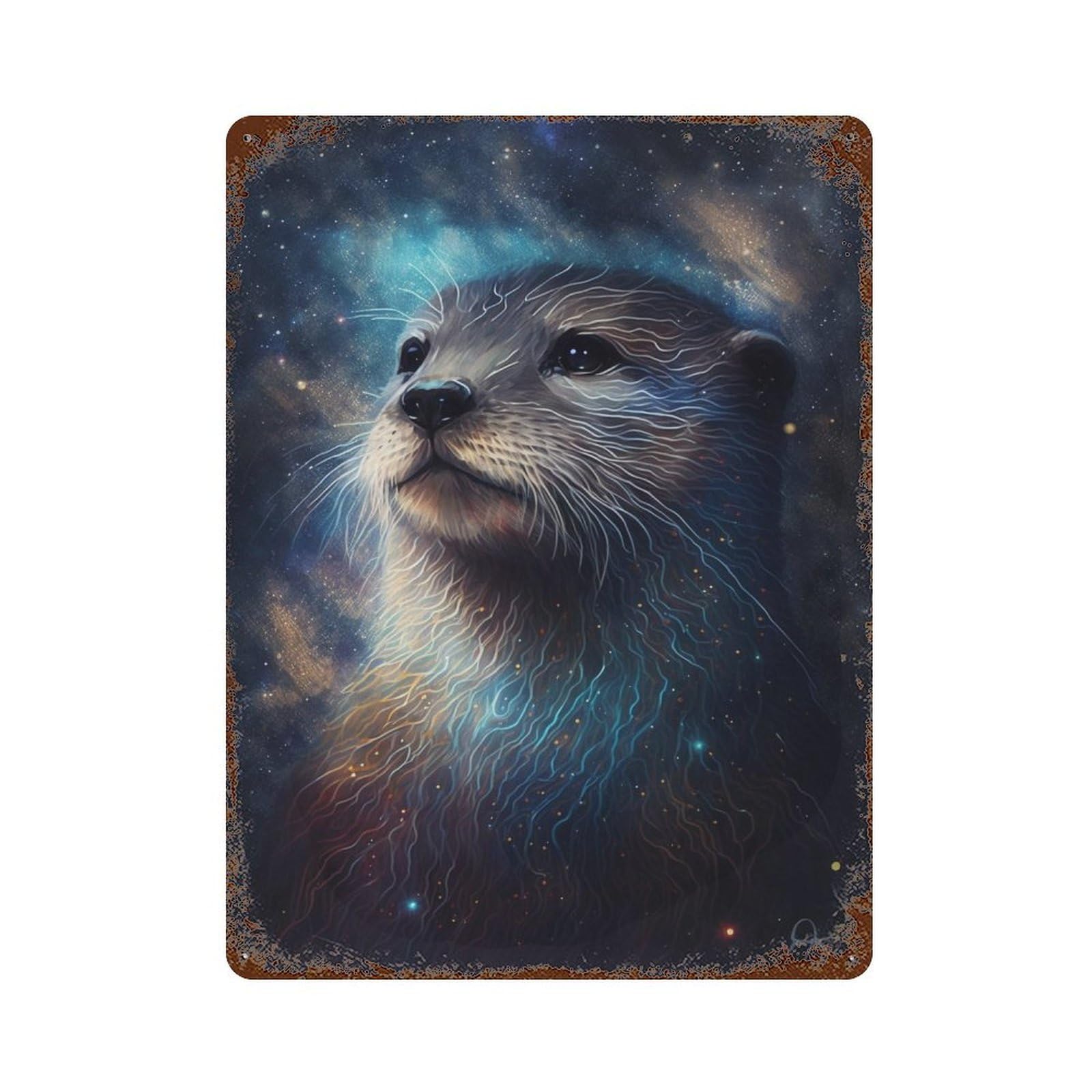 Cosmic Otter Portrait-3 Weathered Tin Sign 15.7"x11.8", for Shed, Workshop And Garage Wall Decor, Decorative Metal Wall Art