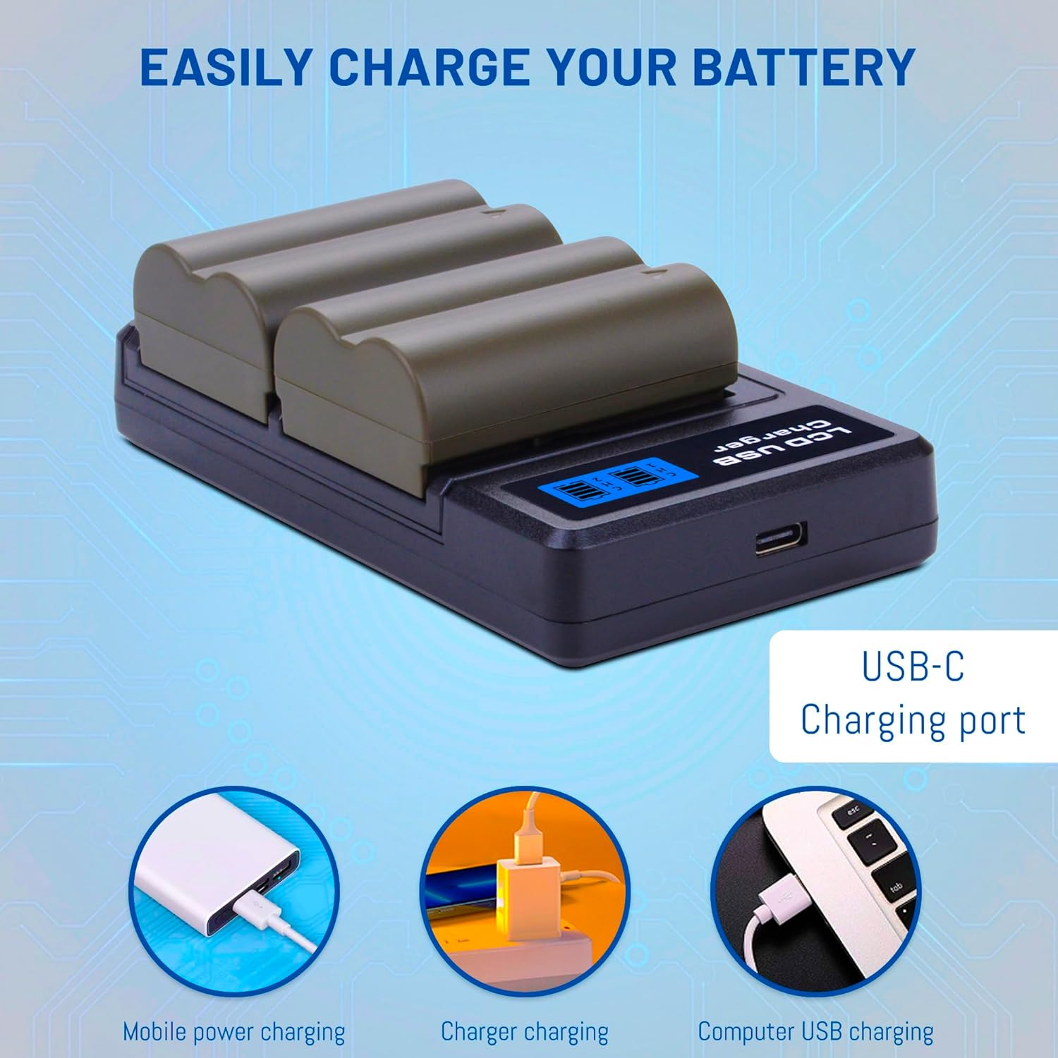 2-Pack BP-511 BP-511a Battery with USB-C Dual Charger for Canon EOS 5D 10D 20D 20Da 30D 40D 50D 300D D30 D60 and More Camera 2800mAh