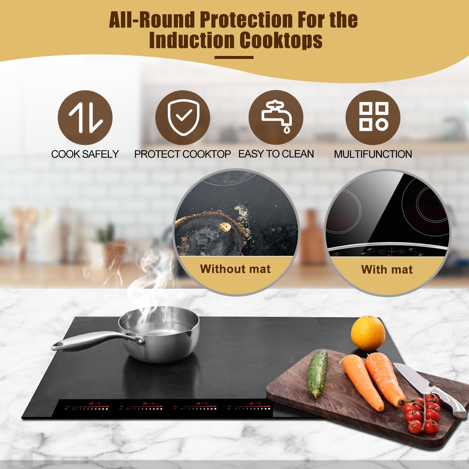 Protege Plaque De Cuisson Protection Plaque Induction OMJMYY 52x80cm - Silicone 300°C Anti-rayures Dessous De Plat 300°C