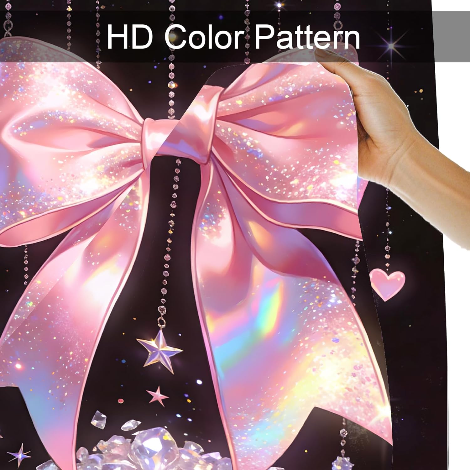AZHM 4Pcs Pink Shower Curtain Set Cute Bow Shower Curtains for Bathroom Shining Diamonds Aesthetic Bathroom Sets with Curtain and Rugs and Accessories