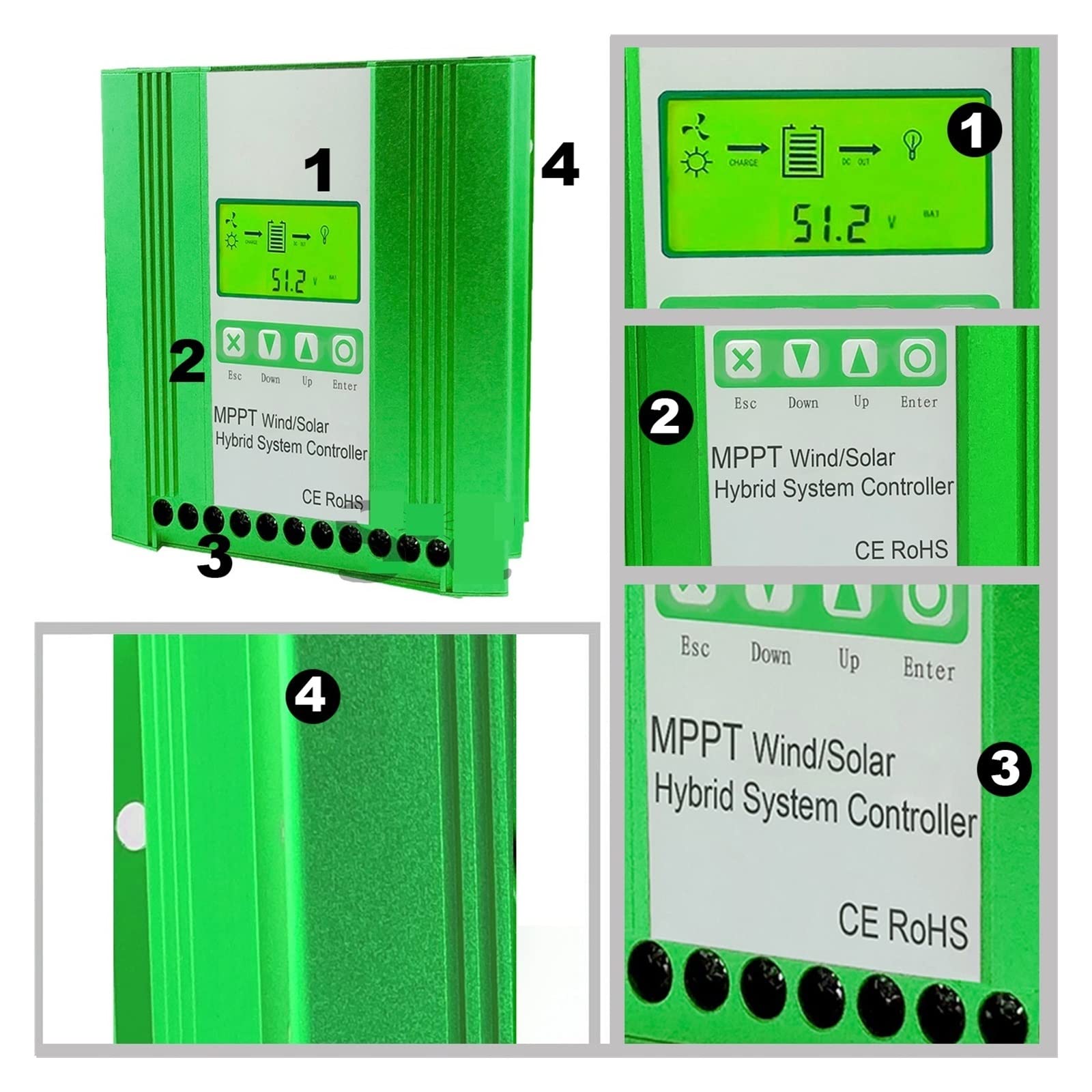 Kontroler słoneczny, Nowy 4000W 3000W 2000W 1000W 12V 24V 48V wiatrowy sterownik hybrydowy MPPT wersja ładowanie litowo-ołowiowy żelowy nietoperz