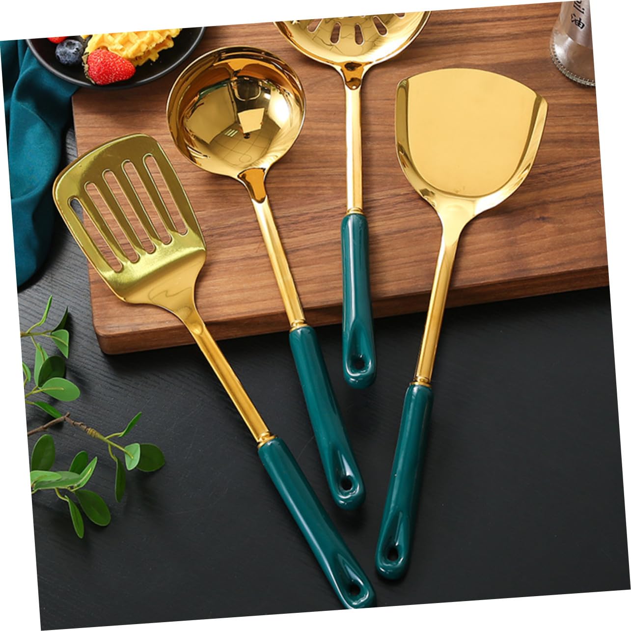 Gadpiparty Set Utensili Da Cucina 7 Pezzi in Acciaio Inossidabile Manico in Ceramica, Resistenti Al Calore e Design a Gancio, Per Uso Quotidiano, Leggeri e Salvaspazio