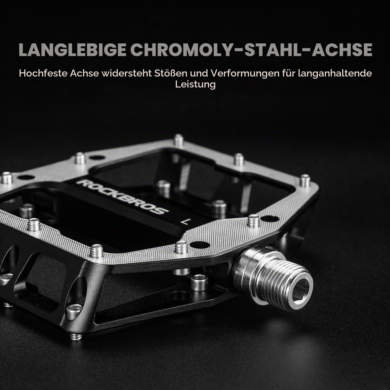 ROCKBROS Fahrradpedale & Flat Pedale aus Aluminium, 11×10 cm rutschfeste Plattform mit Anti-Rutsch-Pins, CNC-gefräst, 9/16"-Achse, für MTB, Gravel Bike, Trekking & Downhill