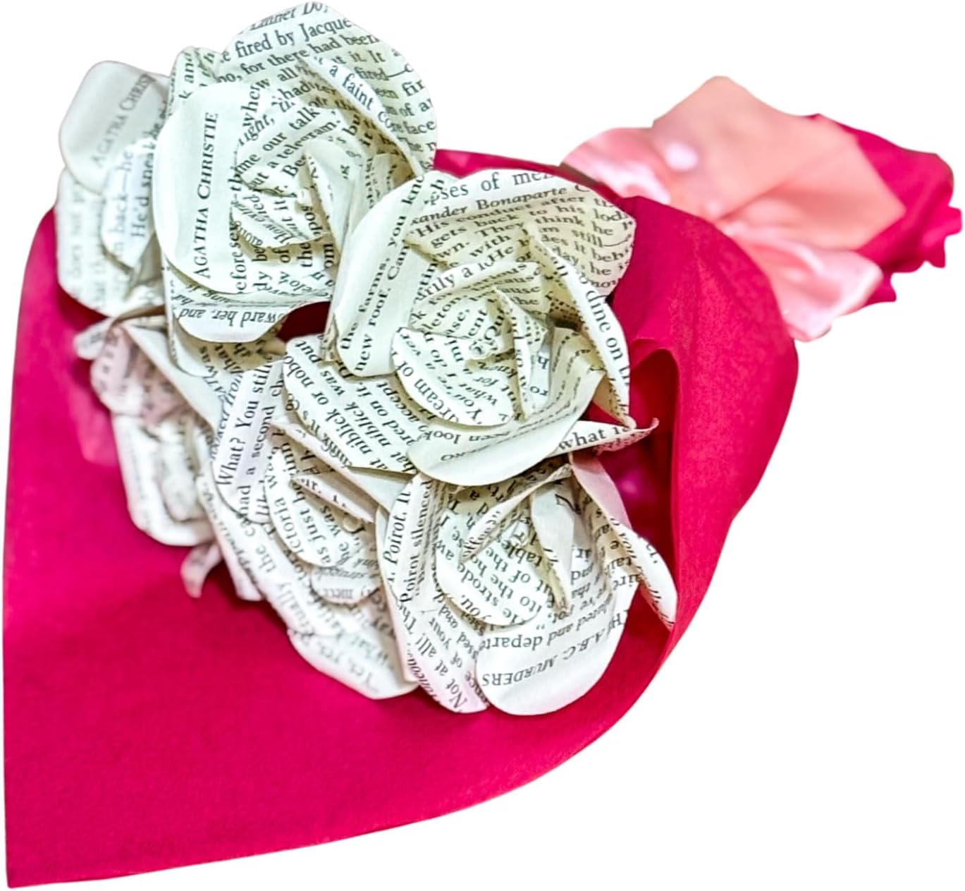 Agatha Christie Handmade Paper Flowers. One-of-a-Kind Single Roses from Mystery Novels. Available in 3 Sizes. Unique Gift for Book Lovers. (Mine Rose Bouquet)