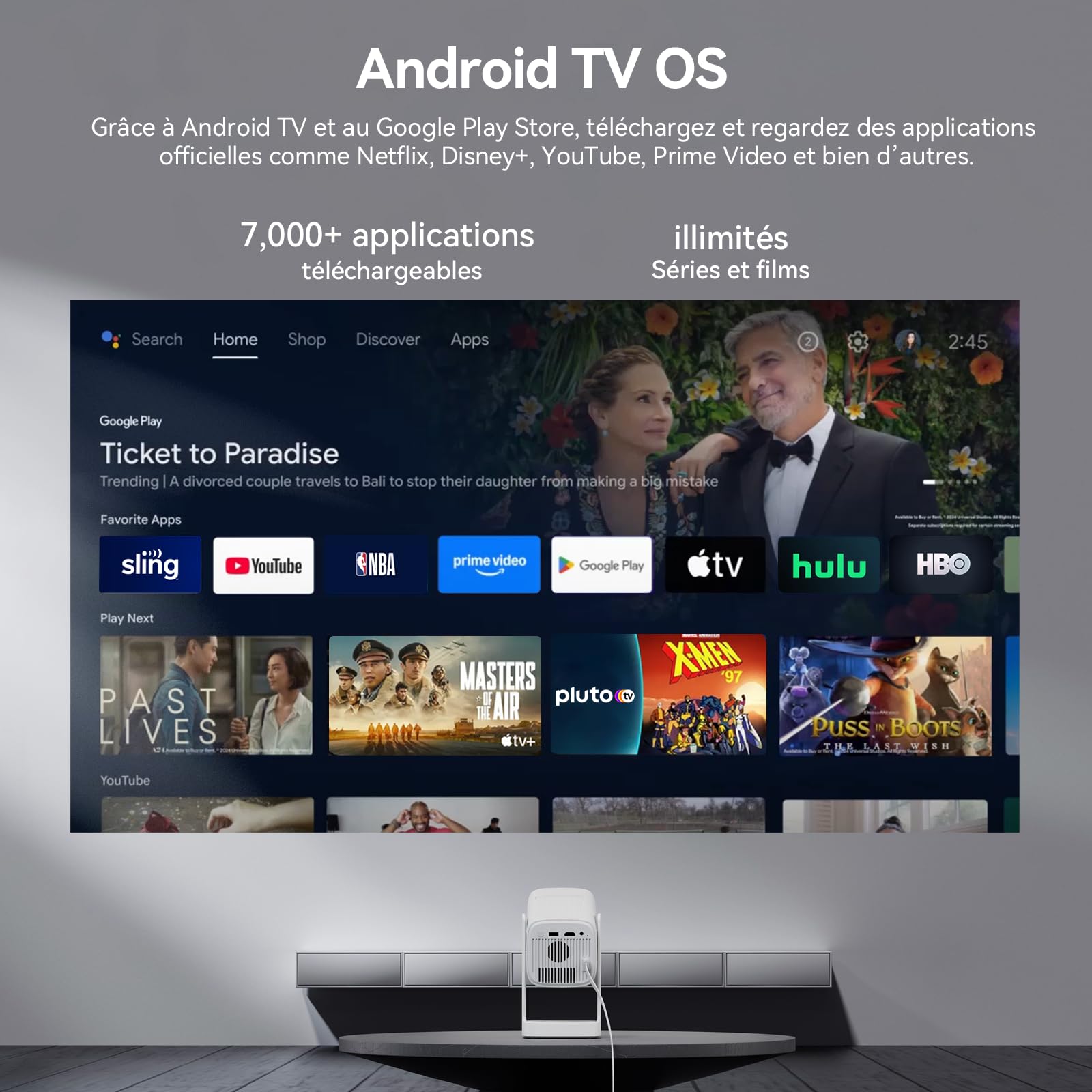 Wanbo Cube 1 Mini Vidéoprojecteur Compatible avec Android TV & Netflix intégré, 200 ISO Lumens, Projecteur Home Cinéma Portable, WiFi Bluetooth, Projecteur Vidéo Rotatif 360°, Ultra léger 0,9 kg