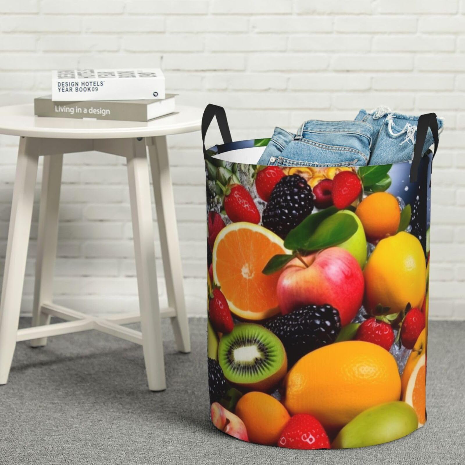 Panier à linge pliable à motif fruits M avec poignées