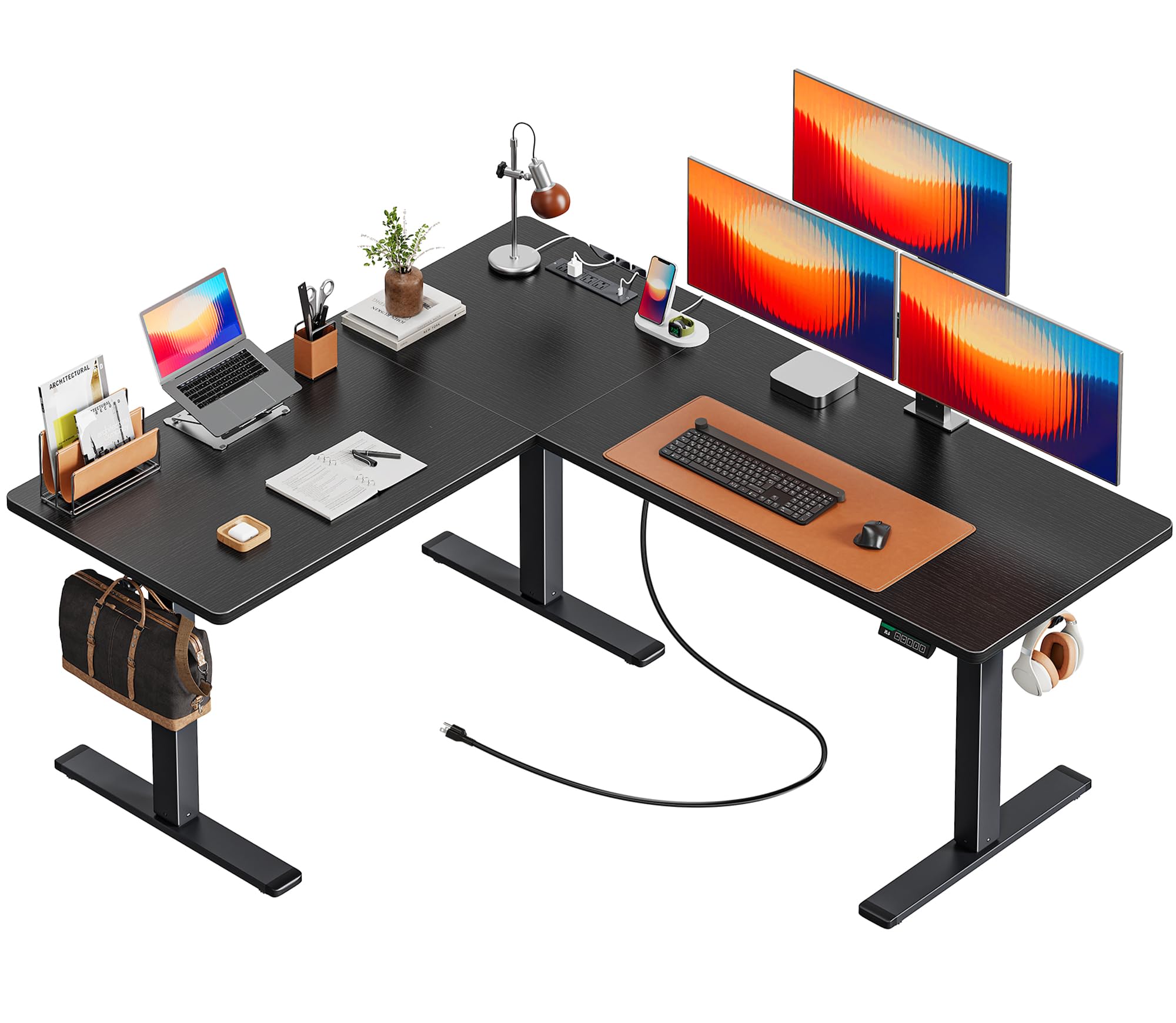 Huuger 63 x 55 Inch L Shaped Standing Desk with Power Outlets