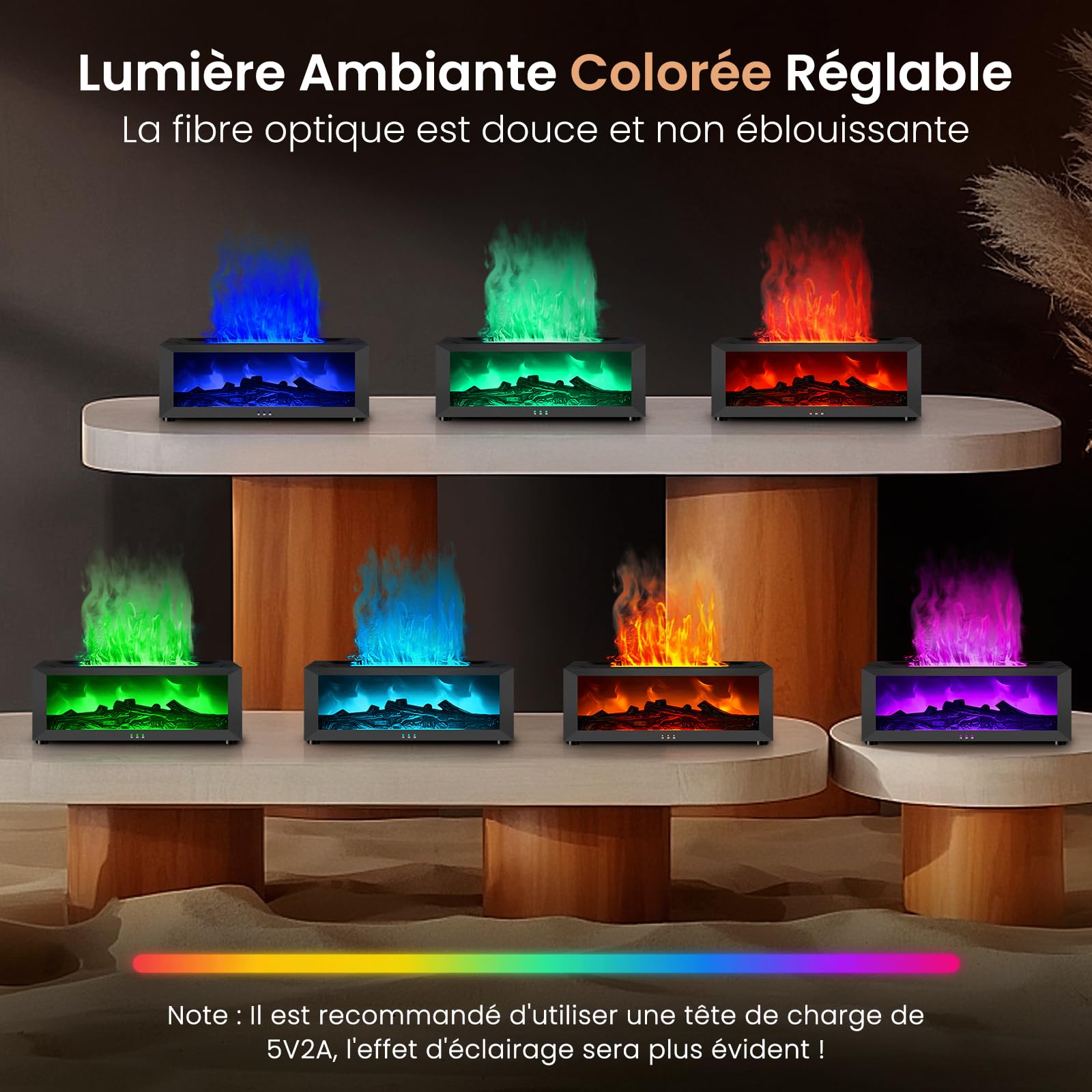 BuzzoXerex Diffuseur Huiles Essentielles Cheminée, Diffuseur Parfum Maison Flamme avec Télécommande, 7 Types de Lampes LED Avec Minuterie, Idéal Pour la Maison Bureau Sport